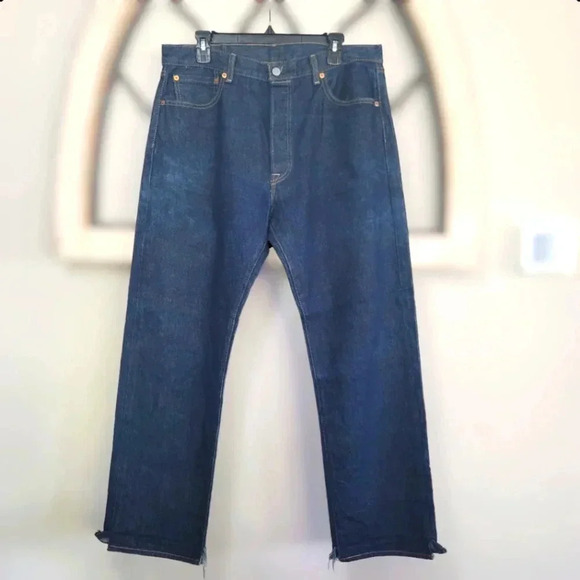 Levi's 501 Dark Wash Straight Leg Button Fly Denim Jeans Size 36x32 - Picture 1 of 6